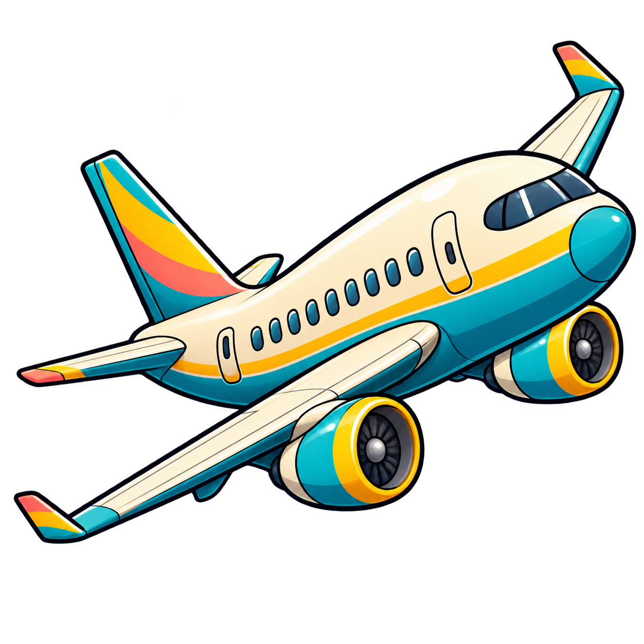 Avión ilustrado en colores turquesa y amarillo